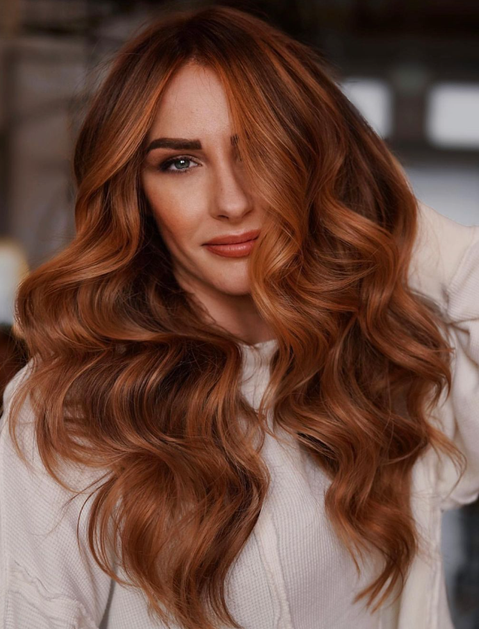 Copper Wavy Balayage Haircut Hair Color For Women Over 30