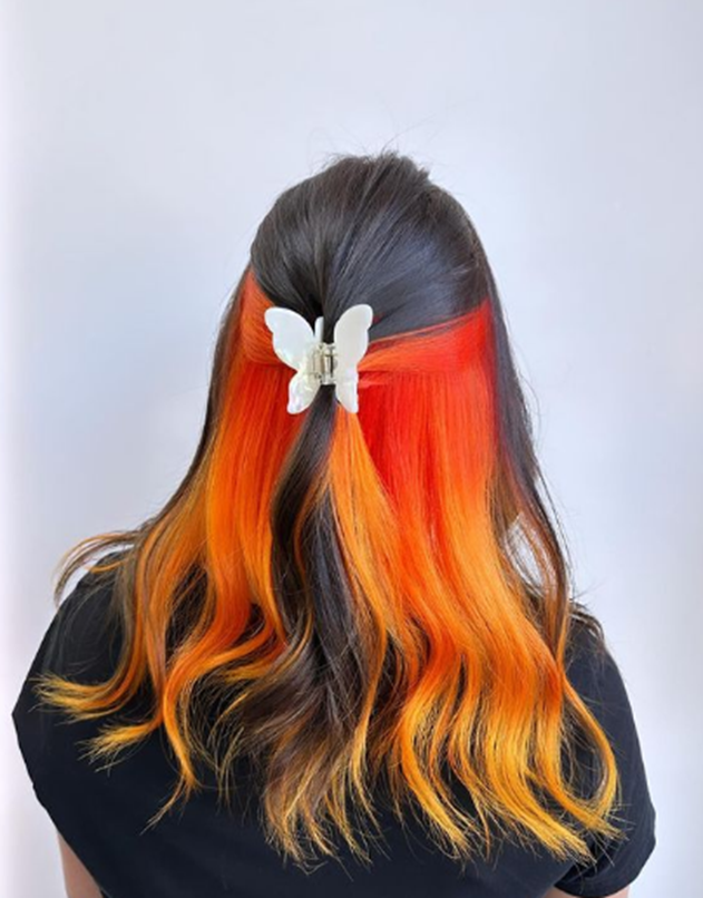 Coral Red Underneath Hair Color Peekaboo