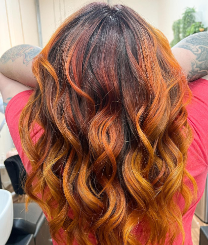 Cranberry Orange Vibrant Ombre Hair Color