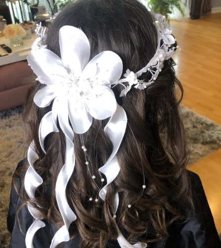 Curls With Hair Ribbion First Communion Hairstyles