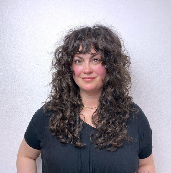 Curly Bangs Hairstyle For Women Over 40 And Overweight
