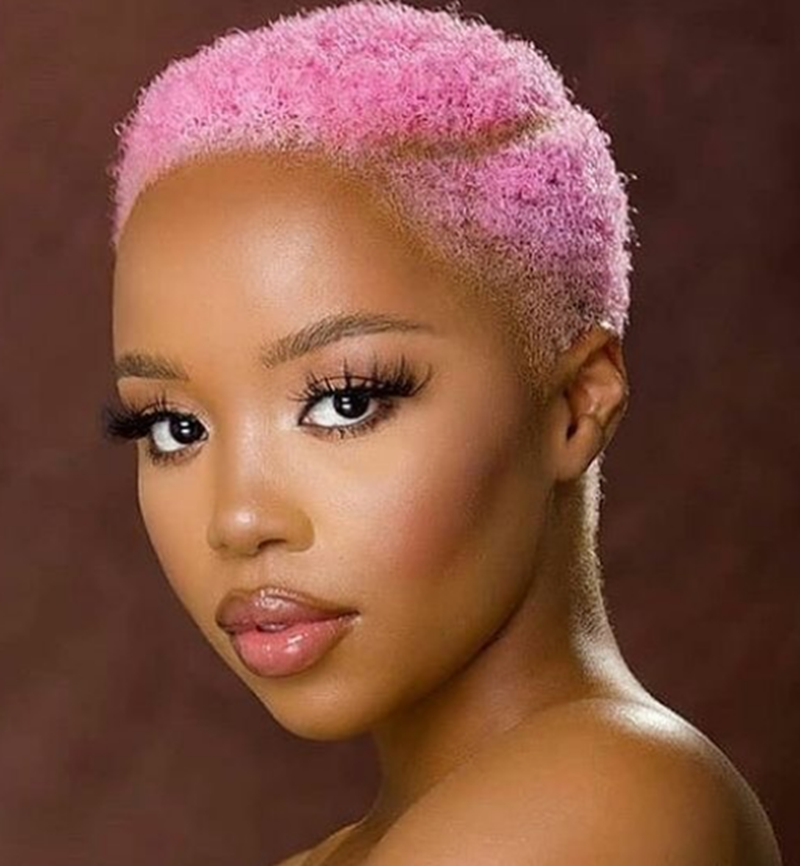 Curly Pink Shaved Hairstyle