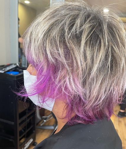 Ends With Purple Shaggy Hairstyle For Women Over 50