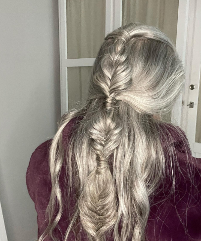 Fishtail Braid Long Gray Hair Hairstyle