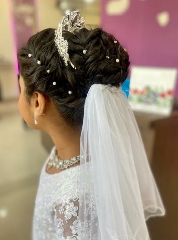 Fishtail Braided Bun With Crown First Communion Hairstyles