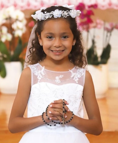 Floral Round Head Band First Communion Hairstyles
