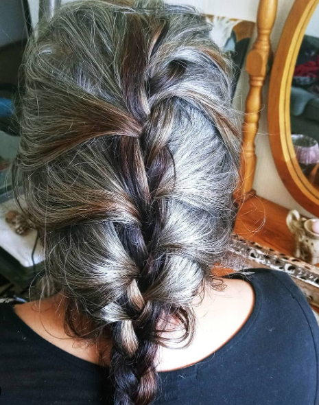 French Braided Black And Grey Hair Color Ideas