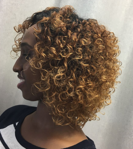 Golden Short Curly Hairstyle For Women.