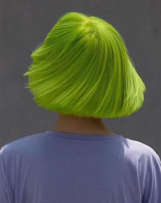Green Colour Short Hairstyles For Thick Hair