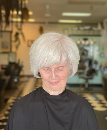 Grey Blending Hairstyle For Women Over 50 With Double Chin