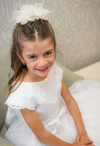 Hairdo With Floral Head Band For First Communion Hairstyles