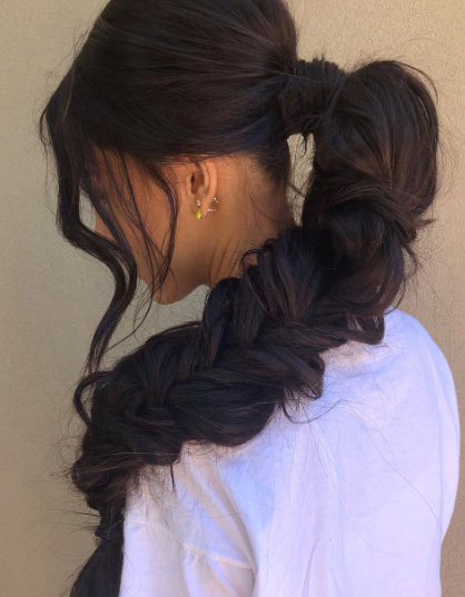 High And Bubble Braided Messy Ponytail Hairstyle
