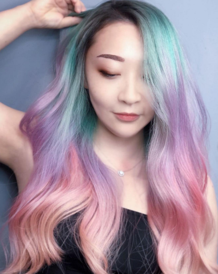 Mixed Green Rose Purple Ombre Hair Colors