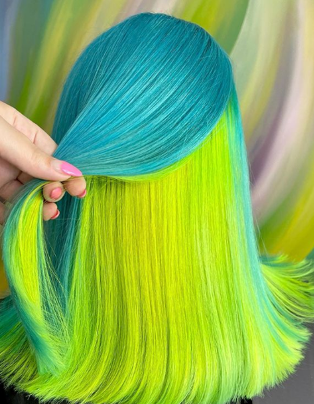 Neon Green And Yellow Underneath Hair Color Peekaboo