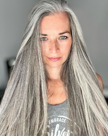 Open Hair Long Gray Hair Hairstyle
