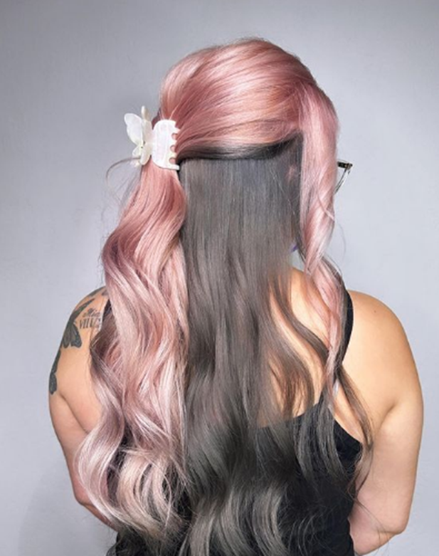Pink And Dark Ash Underneath Hair Color Peekaboo