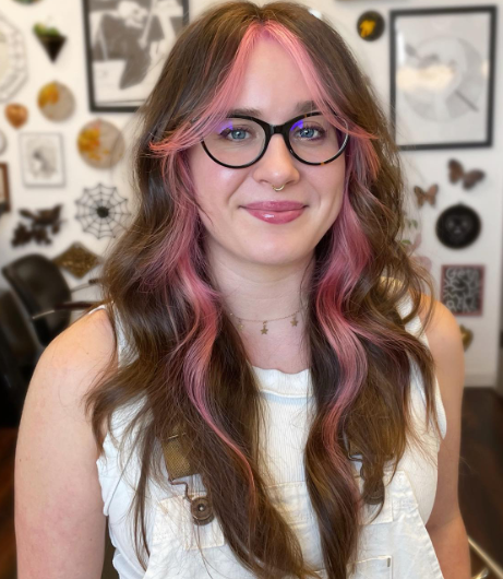 Pink Highlighted Long Hair With Bangs
