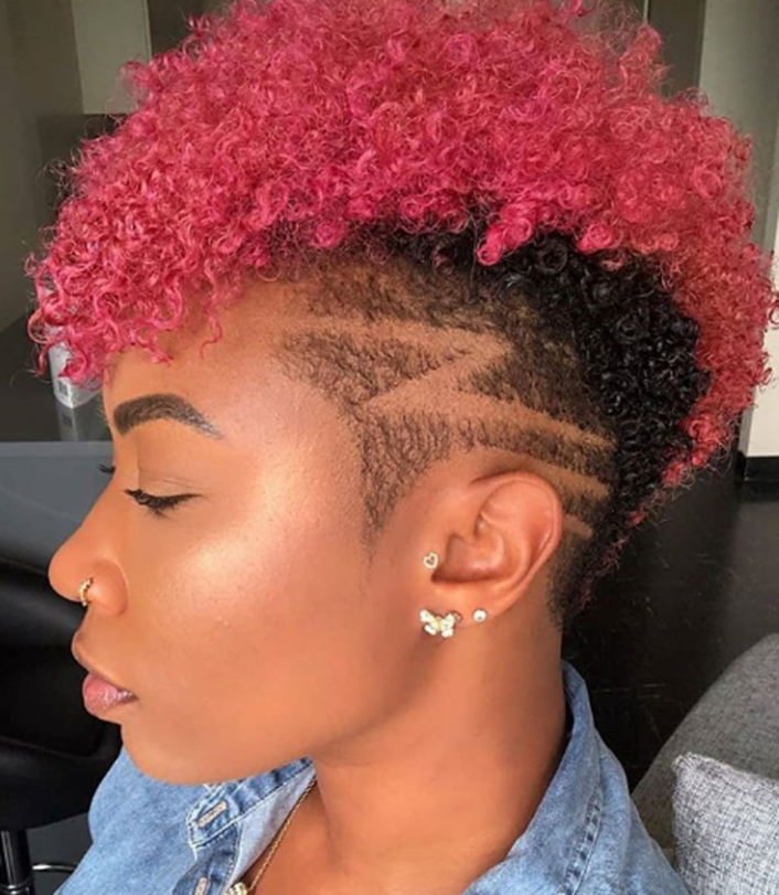 Pink Shaved Hairstyle For Black Women