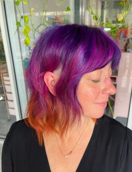 Purple And Copper Highlighted Shag  