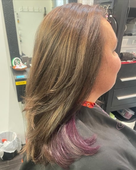 Purple Color Hairstyles With Caramel Highlights
