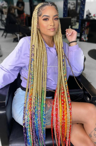 Rainbow Color Jumbo Box Braid Hairstyle