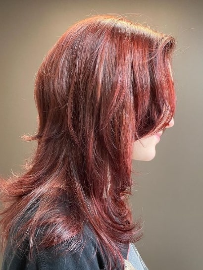 Red Color Layered Haircuts For Medium Hair