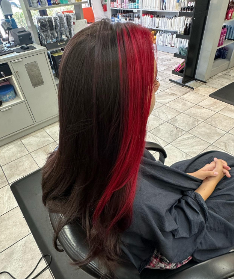 Red Money Piece Long Hairstyle