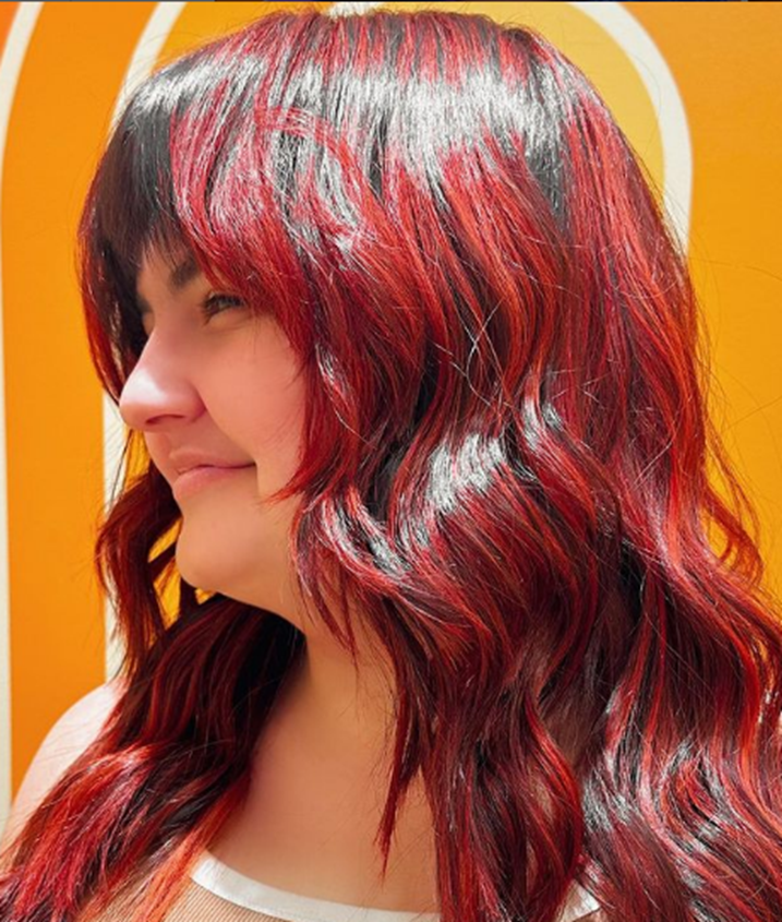 Red Shag Hairstyle For A Double Chin