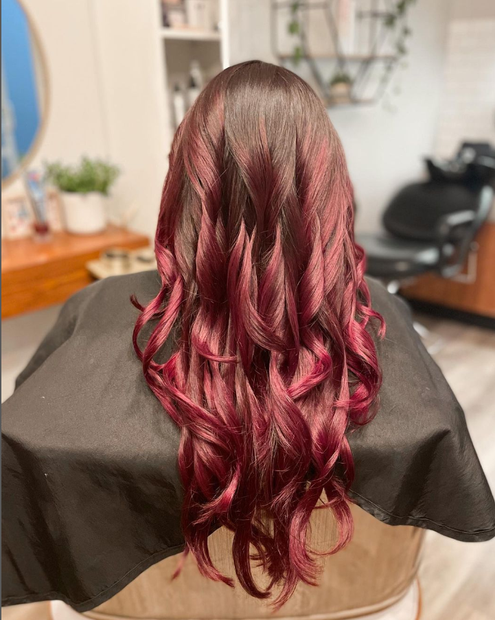 Red Violet V Cut And U Cut Hairstyle