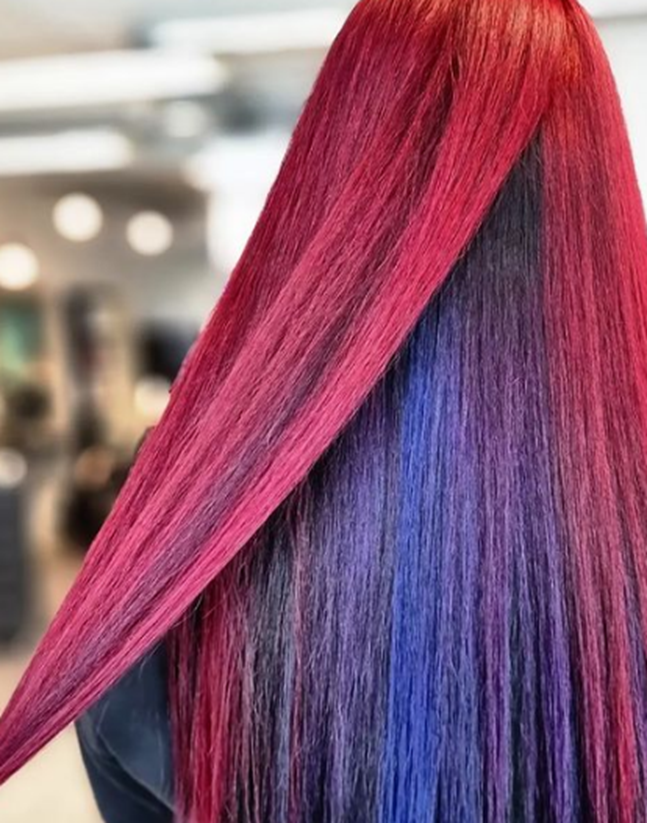 Red With Purple Underneath Hair Color Peekaboo