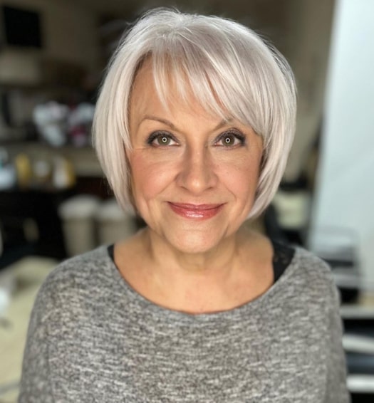 Shiny Platinum Bob Hairstyles For Women Over 50 With Bangs