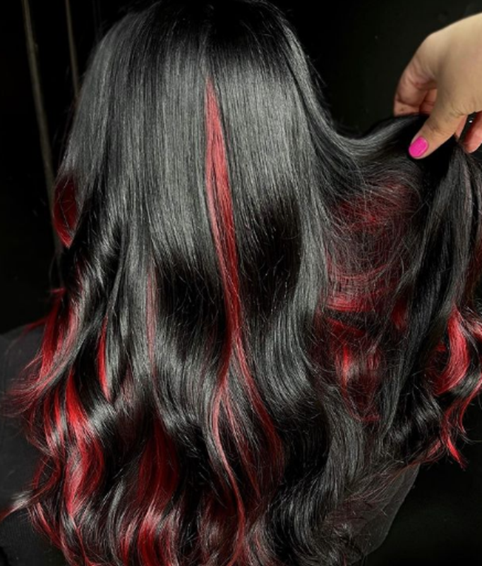 Shiny Red Underneath Hair Color Peekaboo