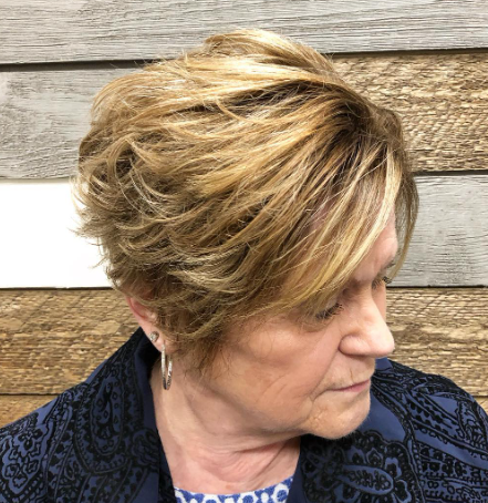 Shoulder-Length Blonde Hairstyle For Women Over 50 With Double Chin