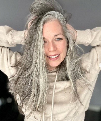 Side Part Long Gray Hair Hairstyle