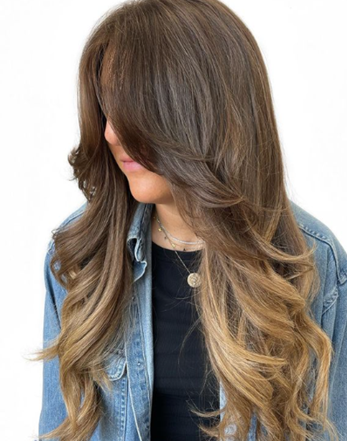 Side Swept Textured And Bouncy Long Layered Hairstyle