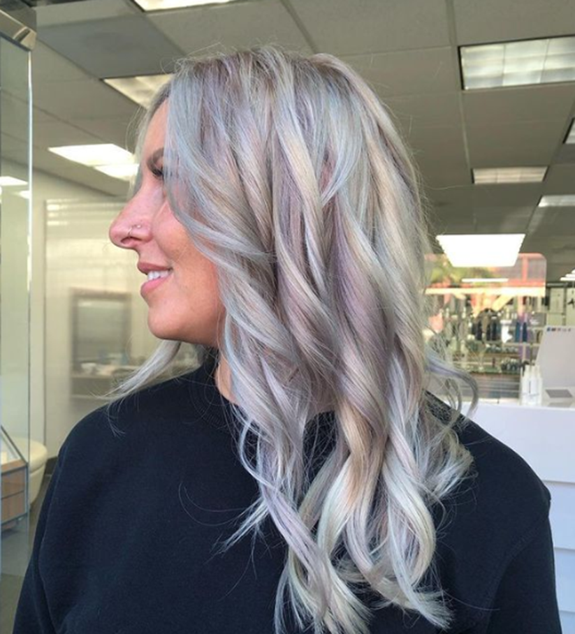 Silver And Purple Mixed Long Layered Hairstyle