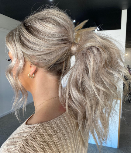 Silver Short Messy Ponytail Hairstyle