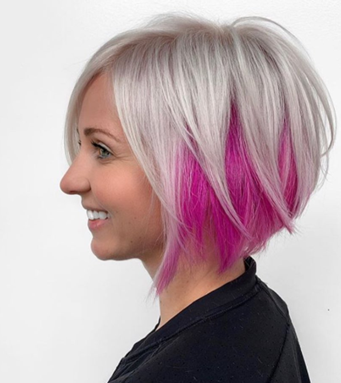 Silver Under Pink Short Hairstyles