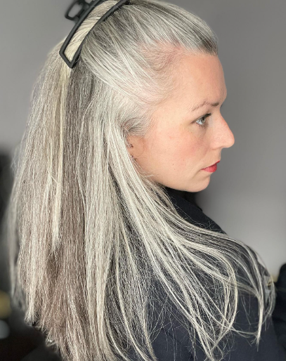 Simple High Bun Long Gray Hair Hairstyle