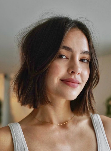 Soft Blunt Messy Bob Hairstyle