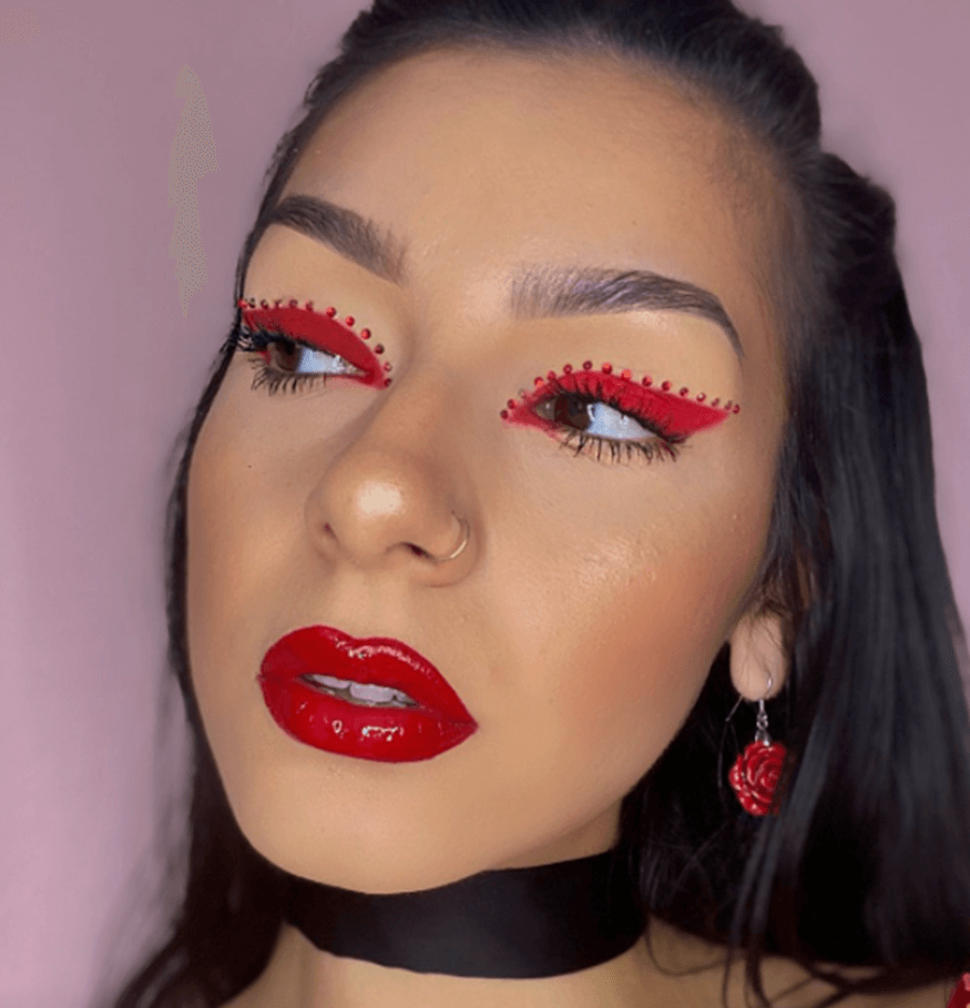Glittered Eye Look Red Makeup 