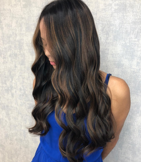 Stunning Swirls Dark Hair With Caramel Highlights