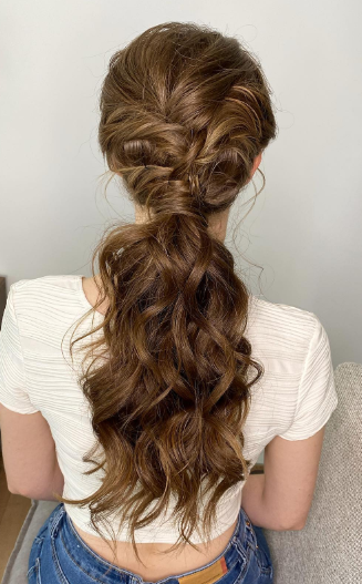 Twisted Curly Long Brunette Messy Ponytail Hairstyle