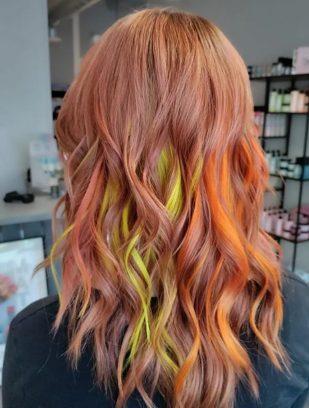 Yellow And Orange Underneath Hair Color Peekaboo