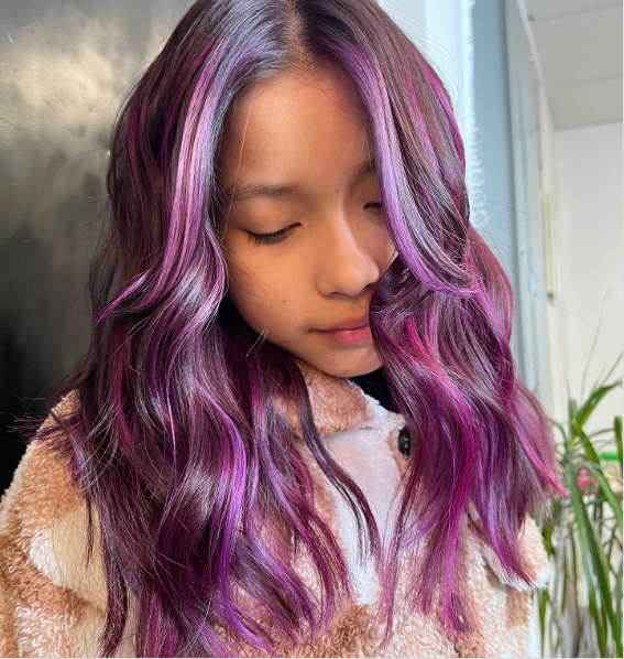 Bright Purple Highlights In Brown Hair