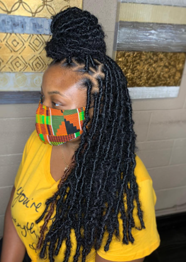 Bun With Sev Soft Locs & Distressed Faux Loc Hairstyle