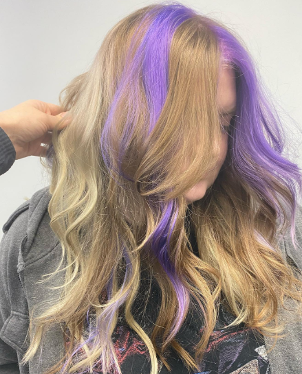 Chunky Purple Highlights In Brown Hair