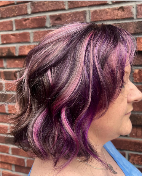 Dimensional Violet Blonde Purple Highlights In Brown Hair