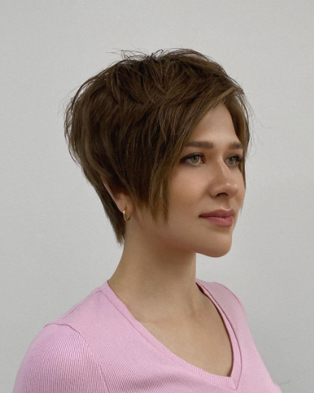 Layered Pixie Heavy Bangs Short Hairstyle