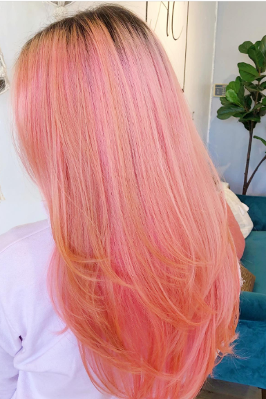 Light Pink With V Cut And U Cut Hairstyle